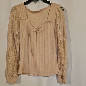 SHEIN Cream Puff Sleeve Ribbed Blouse